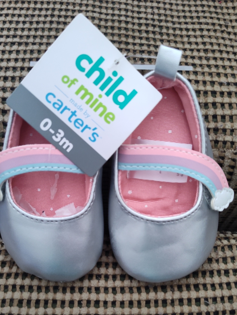 Carter's Silver and Pink Baby Mary Jane Shoes with Pastel Accent